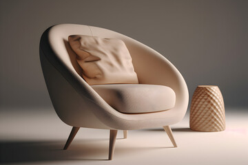 Modern Minimalist Beige Armchair With Pillow On Neutral Background