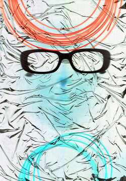 Art with glasses and crumpled paper