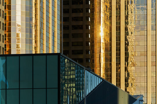 Sunlit Modern Office Towers with Reflective Facades in Downtown Calgar