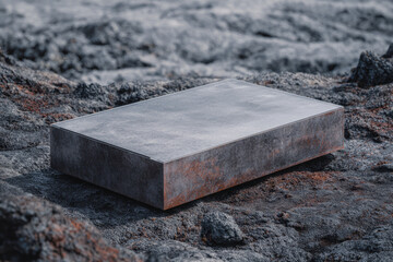 Metal object placed on rocky surface in a natural outdoor setting during daylight hours
