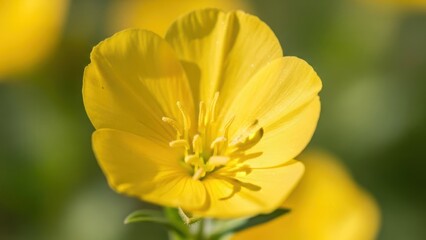 A vibrant yellow flower with a green stem and leaves in a natural outdoor setting.