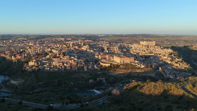 Toledo's medieval defensive architecture&mdash;fortified walls encircling the Old Town, the Alc&aacute;zar fortress anchoring the plateau, and the Tagus river providing natural protection.