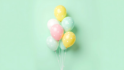 Pastel Polka Dot Balloons on Mint Green Background