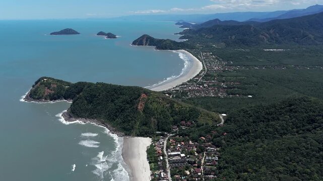 Camburi Beach (Cambury) And Praia da Baleia In S&atilde;o Sebasti&atilde;o, On The North Coast Of S&atilde;o Paulo, Brazil. Aerial Shot