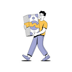 Man Carrying Stack of Cash Money Flat Vector Illustration