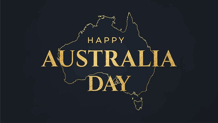 Elegant golden outline of the Australian continent with celebratory text on a dark background, perfect for national holiday greetings and patriotic designs