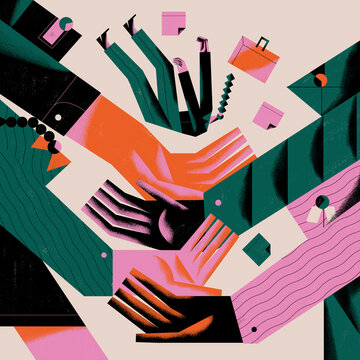 Team members provide mutual support overcoming challenges together.