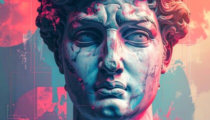 Bust of classical figure with painted highlights and geometric designs