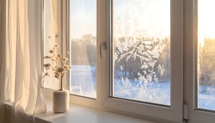 Fototapeta premium Frosted Window with Sunlight on a Winter Morning