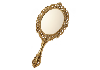Antique golden hand mirror intricate floral design elegant vintage vanity accessory transparent background