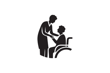 Elderly Care and Senior Support Concept with Compassionate Healthcare icon silhouette on white background.