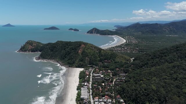 Camburi Beach Overlooking Baleia Beach In S&atilde;o Sebasti&atilde;o - State of S&atilde;o Paulo, Brazil. Aerial Shot