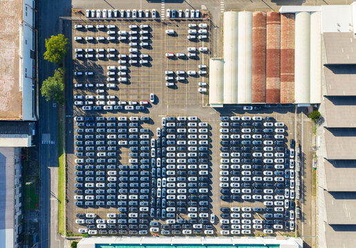 New Car Dealership Inventory Aerial View