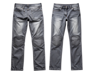 Grey Motorcycle Denim Pants, Flat Lay Top-Down View, Casual Protective Design, Isolated on Transparent Background (2)