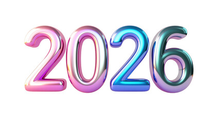 Colorful Gradient Three Dimensional Number 2026 with Transparent Background for Celebration
