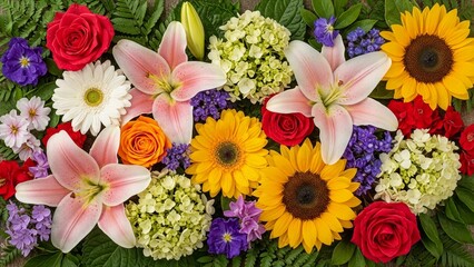 Obraz premium A vibrant bouquet of colorful flowers in full bloom