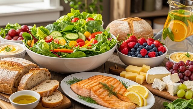 A beautifully arranged table with a variety of healthy food options