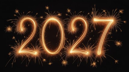 Glittering 2027 New Year Countdown Sparkle Fireworks Display Black Background Festive Celebration Design Element