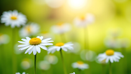 White Daisies in Sunny Spring Meadow
