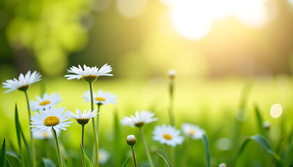 White Daisies in Sunny Spring Meadow