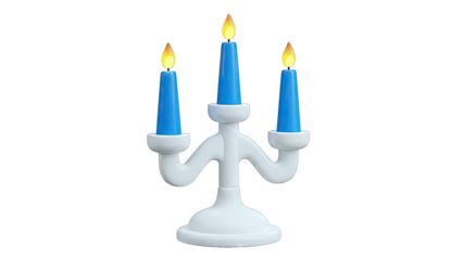 Three Blue Candles on a White Candelabra