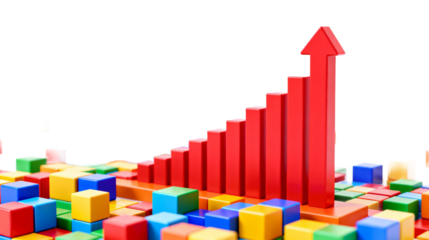 Business Growth Concept with Colorful Blocks and Red Arrow