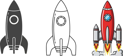 Minimalist rocket illustration set