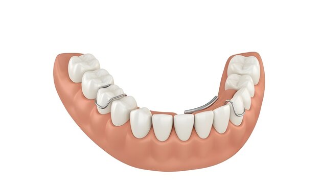 3D illustration of removable partial denture for missing teeth restoration.