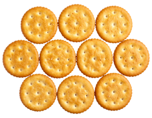 Group of Round Crackers in Circular Arrangement, Flat Lay Pattern, Isolated on Transparent Background