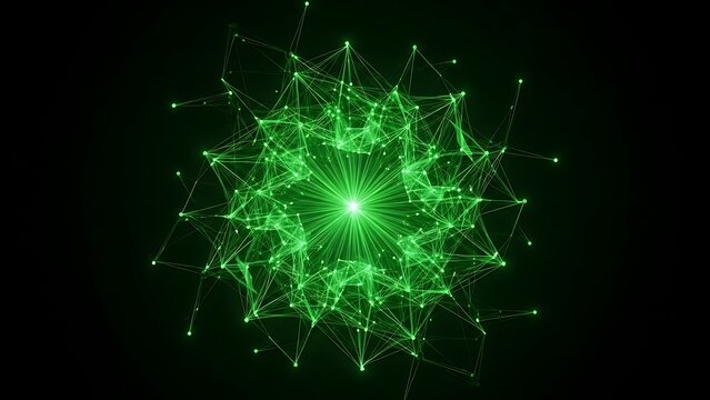 Abstract digital network with glowing green connections and data flow. - Powered by Adobe