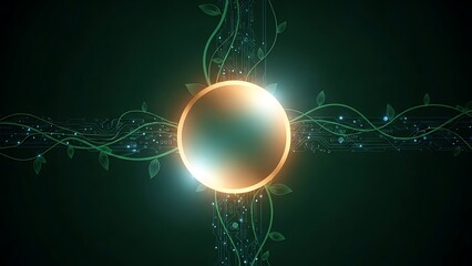 Glowing oval portal with circuitry patterns in dark background.