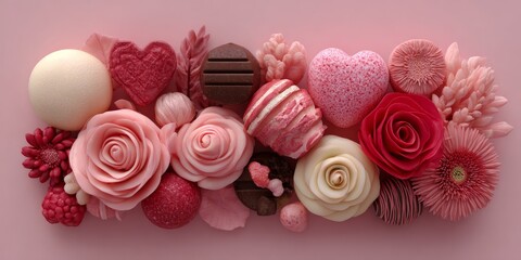 Elegant Valentine Day Clay Artwork with Textured Flowers and Heart Decorations