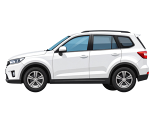Minimalist White SUV Side Silhouette, Flat Automotive Design Style, Isolated on White Background (2)