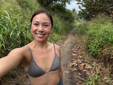 happy selfie on trail 