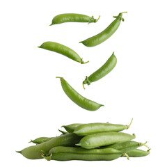 Fresh Green Peas Floating Above Pile on Transparent Background Ready for Culinary Use