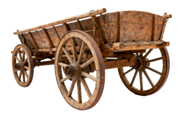 Vintage Wooden Horse-Drawn Cart with Wheels