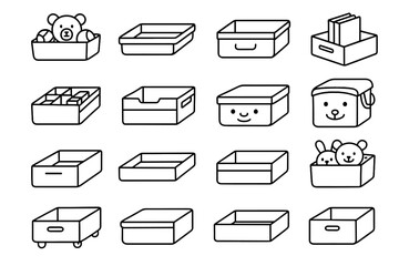 Icon kids stuffed fabric tray handle game vector box drawer icons crate