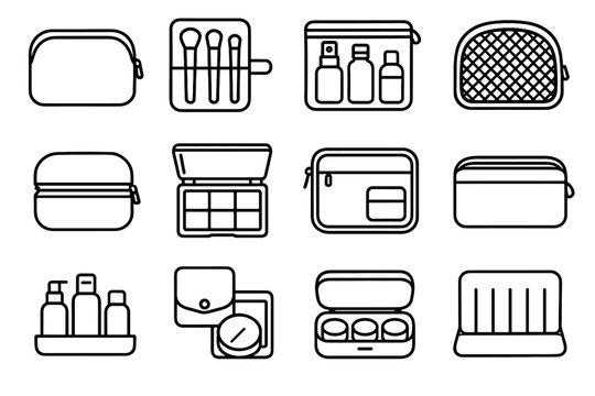 Kit vector makeup bottle case toiletry palette icon bag zipper travel portable