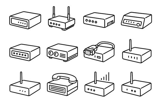 Modem icon box vintage boxy vector network early square router icons unit