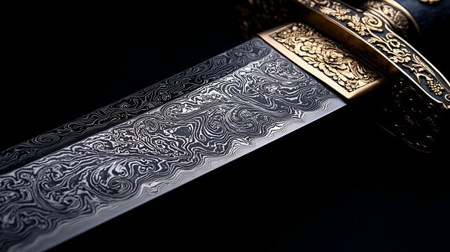 Ornate Sword Blade Against Dark Background