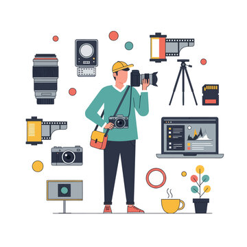 Creative Photographer with Camera Gear and Digital Equipment