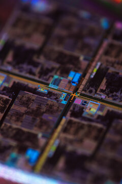 Colorful Close-Up of Computer Chips in Vibrant Hues and Textures