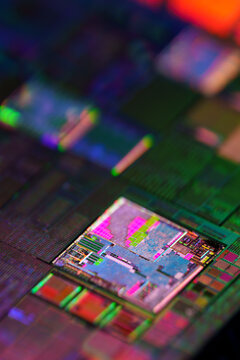 Close-up View of a Computer Chip Showcasing Intricate Patterns