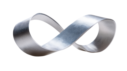 Silver brushed möbius strip shape forming an infinity symbol representing endless possibility and perpetual motion