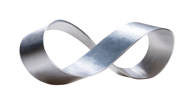 Silver brushed m&ouml;bius strip shape forming an infinity symbol representing endless possibility and perpetual motion