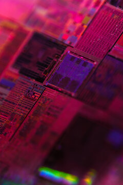 Colorful Close-Up of Computer Chips in Vibrant Hues and Textures