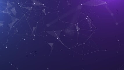 Deep purple abstract network of interconnected white dots and lines forming geometric shapes with soft glowing bokeh effects in a dark digital space representing data science and technology concepts - Powered by Adobe