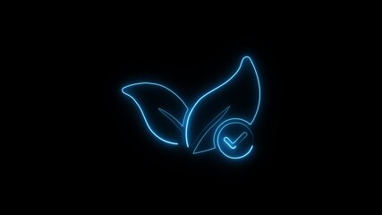 Glowing Blue Leaves with Checkmark on Black Background Eco Friendly Symbol for Sustainable Living and Environmental