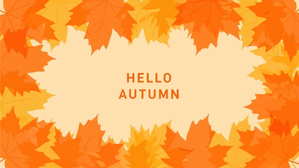 Vibrant autumn foliage frames a warm 'Hello Autumn' message, capturing the essence of the fall season with colorful leaves and a cozy welcome