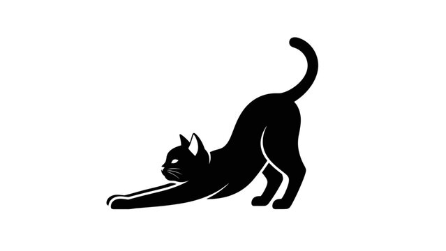 Black cat silhouette stretching in yoga pose vector illustration.